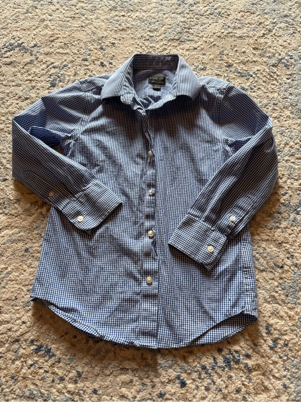 Crewcuts By J.Crew Boys Thompson White Blue Check Dress Shirt Button-up